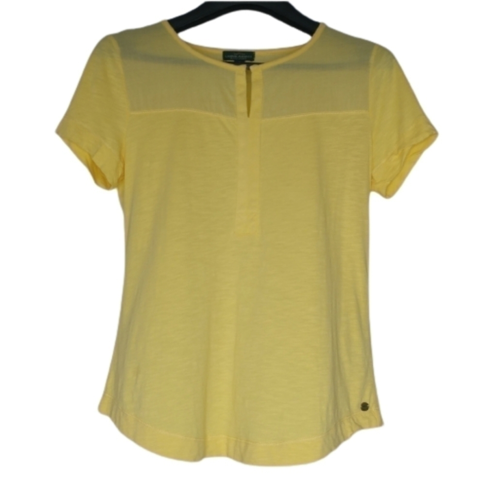 LRL Ralph Lauren Yellow T-Shirt Top Sheer